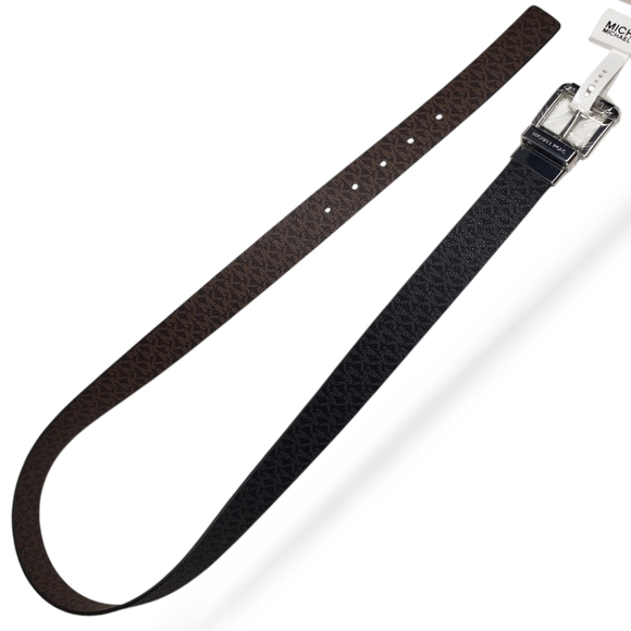 Michael Kors Twist Reversible Belt Size M Women MK Black/Brown Chrome Buckle NWT - Picture 6 of 8